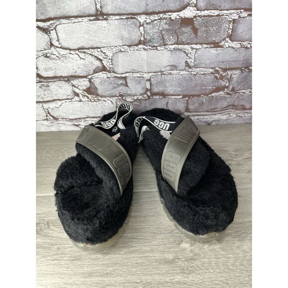 UGG Fuzzita Black Fur Slingback Slipper Platform Sandals Women 10US/41EU 1135237 - Picture 11 of 16